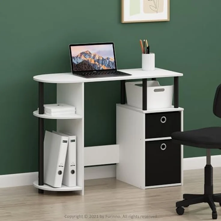 Furinno JAYA Simplistisch Computer-Schreibtisch mit Schubladen, Weiß/Schwarz/Schwarz – Bild 3
