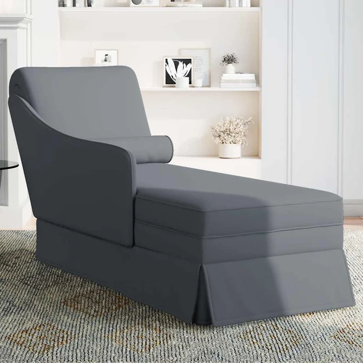 vidaXL Chaiselongue mit Nackenrolle Rechter Armlehne Dunkelgrau Samt 4009783 – Bild 2