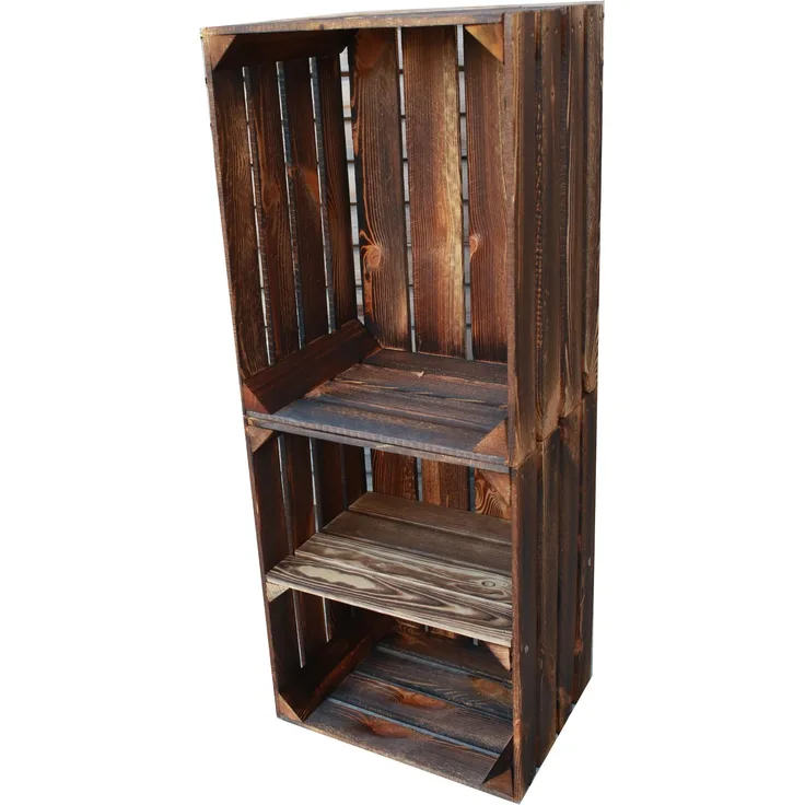 Holzkisten Weinkisten Geflammt 2er Set 50 x 40 x 30cm Ablage Kurz Dunkel