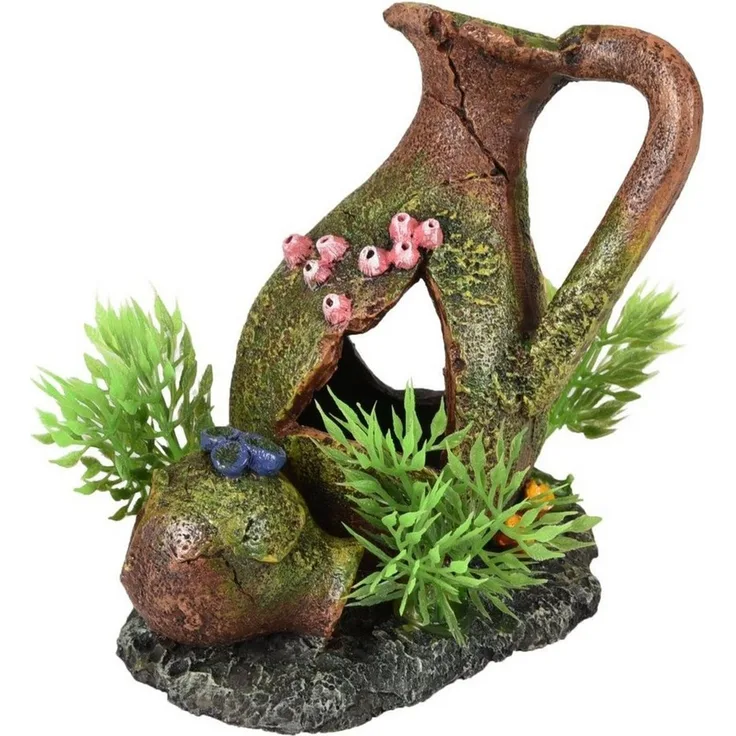 Flamingo Aquariendeko Aquarium Dekoration Moza Krug + Pflanze