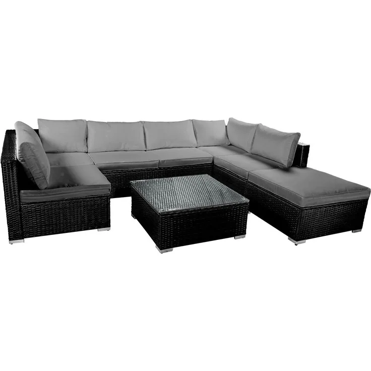 BRAST Gartenmöbel Lounge Sofa Couch Set Sunshine Schwarz Poly-Rattan für 5 Personen