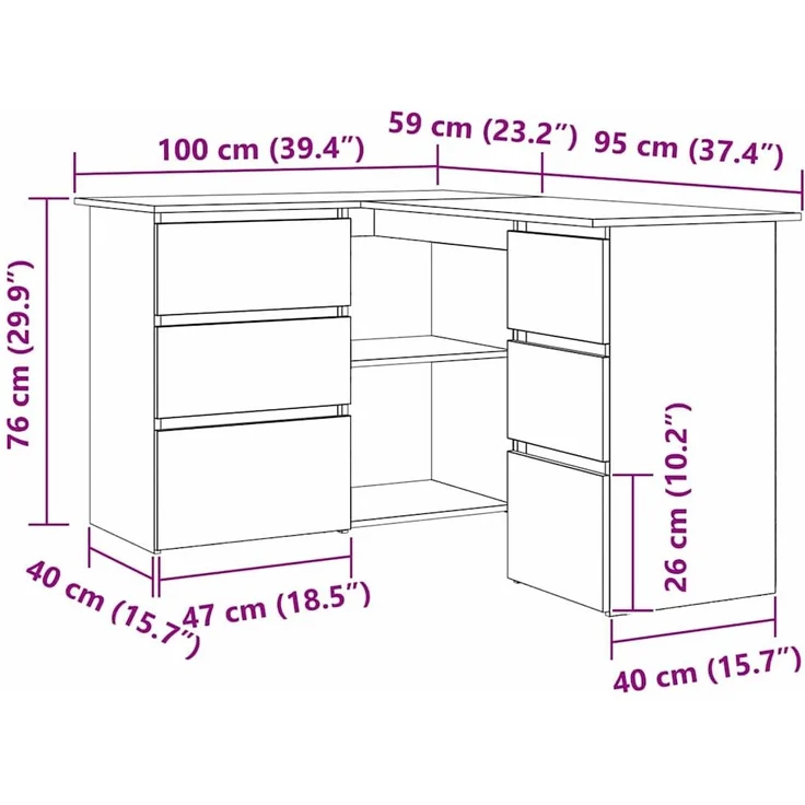 vidaXL Schreibtisch mit Regal Schwarz Eichen-Optik 145 x 100 x 76 cm 862006 – Bild 9