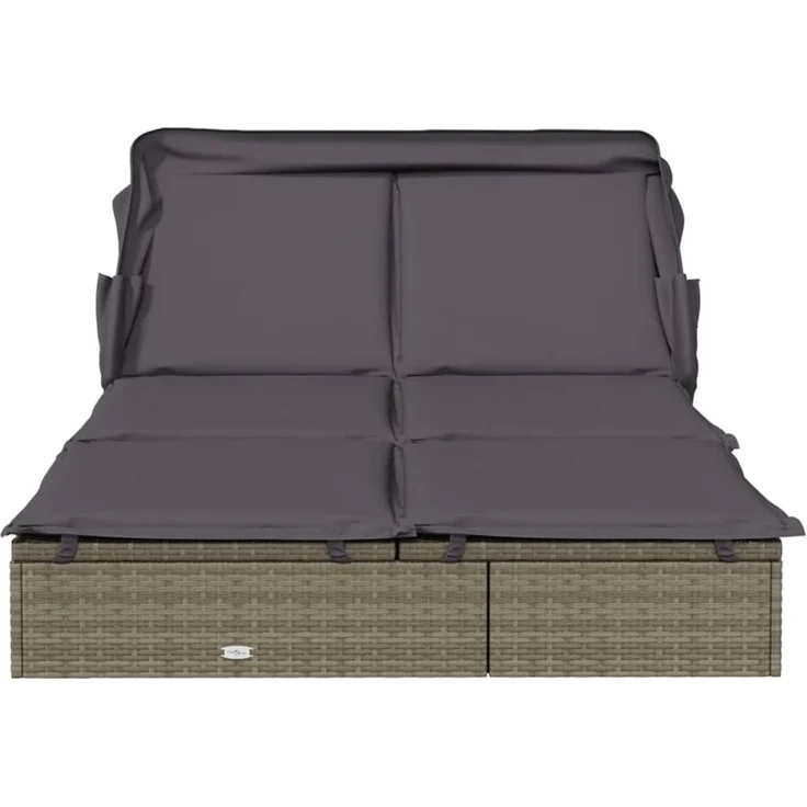 2-Personen-Sonnenliege, Gartenliege mit Dach Grau 213 x 118 x 97 Poly Rattan – Bild 6