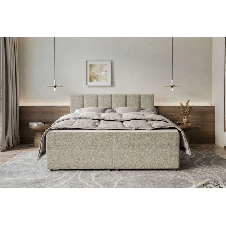 99rooms Boxspringbett Bergamo (Schlafzimmerbett, Bett), 140/160/180/200x200 cm, in Webstoff MALMO_NEW – Bild 2