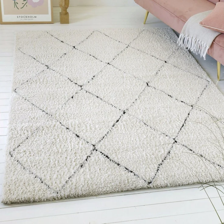 OTTO home Hochflor-Teppich Aveline, auch als Läufer erhältlich, rechteckig, Höhe: 35 mm, Langflor, Shaggy im Berber Stil, geometrisch, Raute, Wohnzimmer – Bild 5