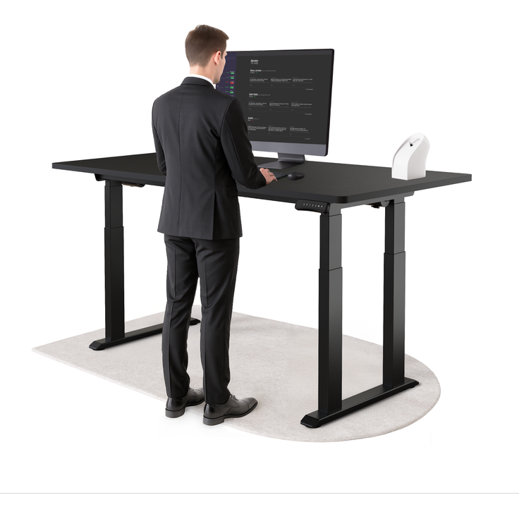 DESKSPACE Höhenverstellbarer Schreibtisch elektrisch mit leisem Dual-Motor – stabiles 4-Bein-Gestell (Schwarzes Gestell, Schwarz Tischplatte, 180×80 cm)