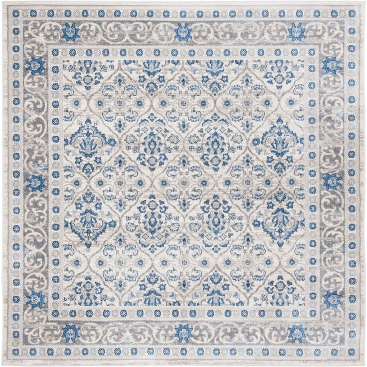 SAFAVIEH Traditionell Teppich für Wohnzimmer, Esszimmer, Schlafzimmer - Brentwood Collection, Kurzer Flor, Hellgrau und Blau, 201 X 201 cm