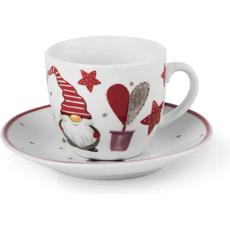 Excelsa Gnomo Christmas Set aus 6 EspressoTasse mit Untertassenn, Porzellan