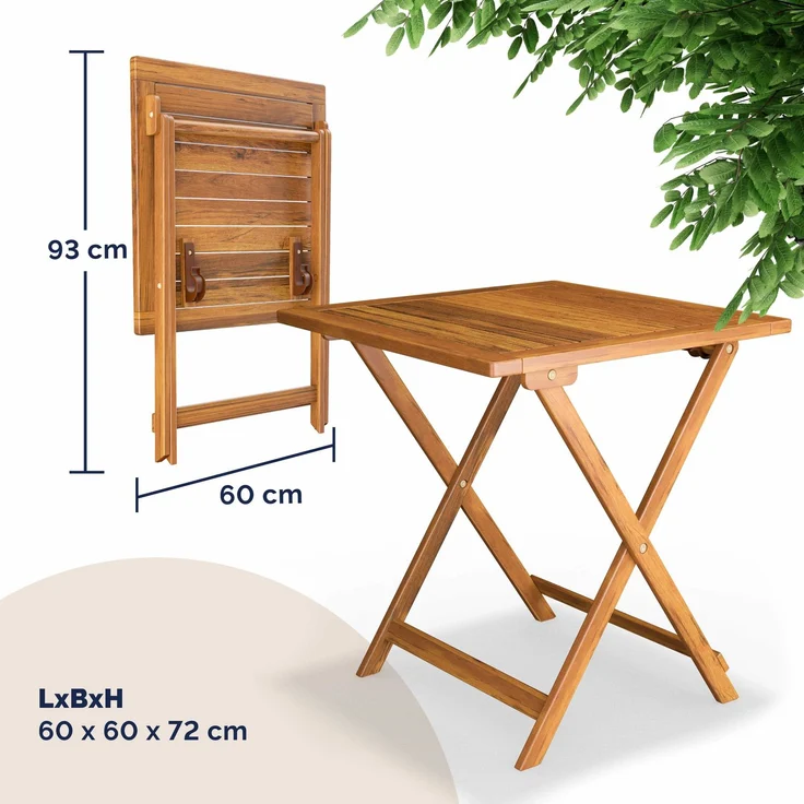 Casaria Balkonset für 2 Personen wetterfest, Akazie braun, 58 x 60 x 71 cm – Bild 6