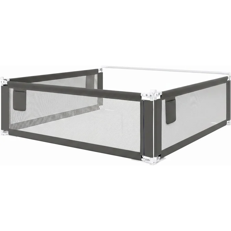 Bellabino 'Drina' Bettschutzgitter, 3er Set 200 cm, dunkelgrau, mit Gurt, Rausfallschutz klappbar & höhenverstellbar, aus Oxford-Stoff & Metall