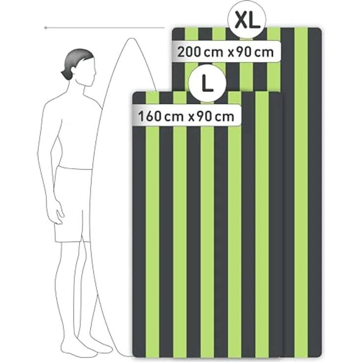 Fit-Flip Strandtuch XXL Mikrofaser, leicht, schnelltrocknend, 100% recyceltes Handtuch, Grün-Dunkelgrau gestreift, 200x90cm – Bild 4