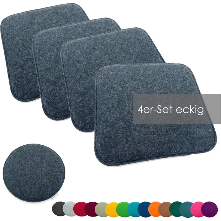 heimtexland ® Sitzkissen Set Filz Stuhlkissen Stuhlauflage Filzkissen Stuhl Polster Kissen Typ631 4er Set 35 x 35 cm Eckig Anthrazit – Bild 1