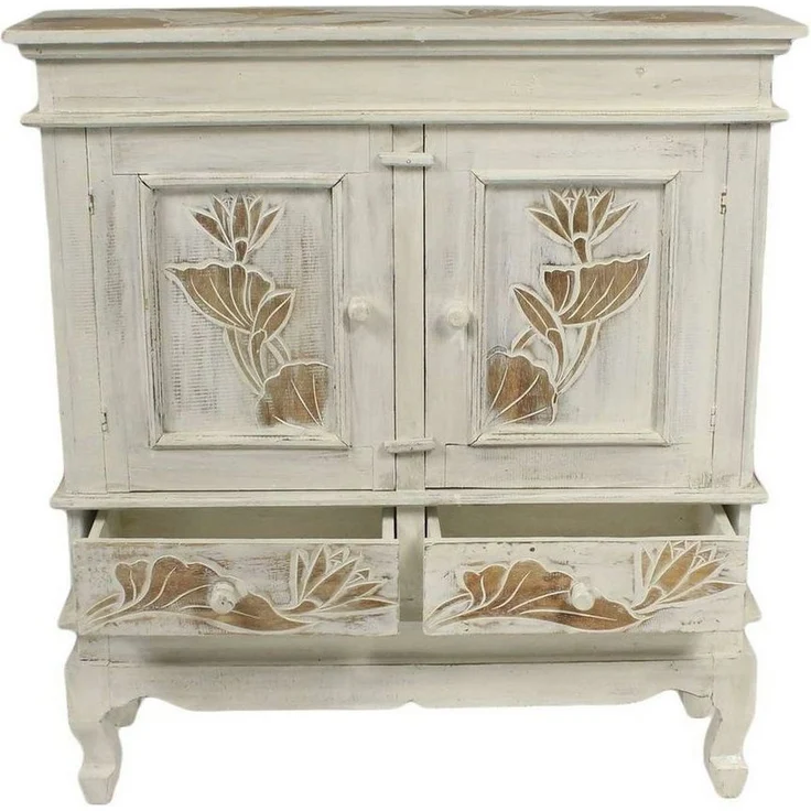 Oriental Galerie Mehrzweckschrank Schrank 85 x80 cm Lotus Weiß (1-St) – Bild 1