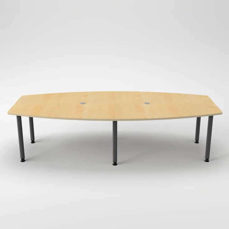 Rheinland Möbel Konferenztisch KONTI 280x130 cm – ovaler Besprechungstisch in Ahorn mit graphitfarbenen Rundrohrfüßen & 2 Kabelauslässen, erweiterbarer Meetingtisch für 8–10 Personen, moderner XXL-Tisch fürs Büro