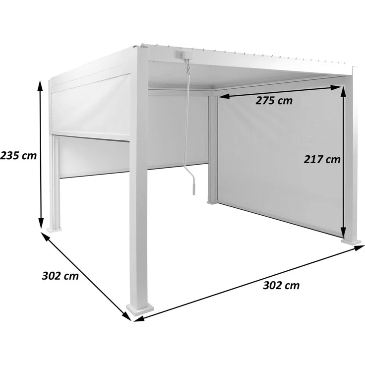 Pergola HWC-P65 mit 3x Seitenwand, Rollo Terrassenüberdachung Garten Lamellenpavillon, 10cm-Alu-Gestell 3x3m ~ weiß – Bild 3
