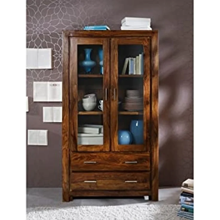 Massivmoebel24 Standvitrine (Vitrine Sheesham 100x45x180 life honey lackiert METRO LIFE #101) – Bild 4