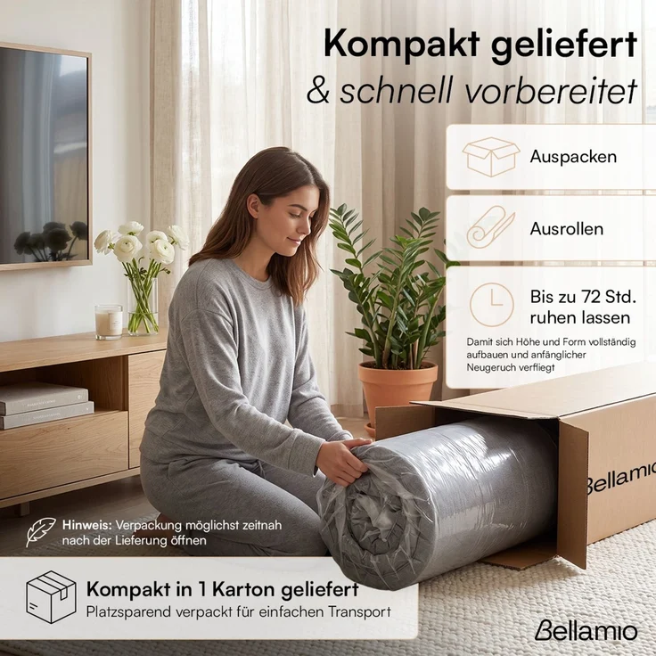Bellamio 'Lomme' Klappmatratze 75x195 cm, 3-fach faltbar, Höhe 15 cm, Härtegrad H3, Gästematratze mit Tragegriffen, dunkelgrau, abnehmbarer Bezug – Bild 9