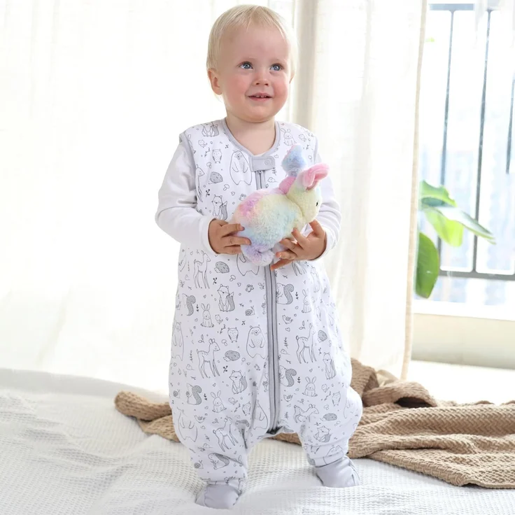 Kleinkind Schlafsack mit Füßen, 2,5 TOG Bio-Baumwolle Baby Schlafsack mit Beinen, Baby Wearable Decken für Walker mit 2-Wege-Reißverschluss, Baby Schlafsack für Mädchen & Jungen, 6-18 Monate – Bild 9