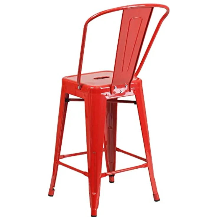 Flash Furniture Lily Hocker in handelsüblicher Qualität, 61 cm hoch, Metall, für drinnen und draußen, mit Abnehmbarer Rückenlehne, Rot, 4 Stück – Bild 9