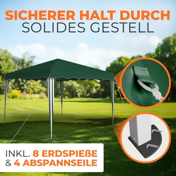 Faltpavillon 3x3 m - wasserdicht - ohne Seitenteile, grün – Bild 6
