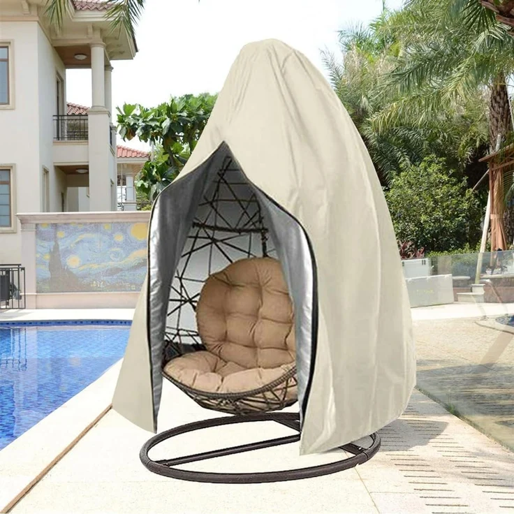 Ei Swing Chair Cover 230 × 115 cm Wasserdicht, Windschutz, Reißverschluss, Beige, Outdoor Hängesessel – Bild 8