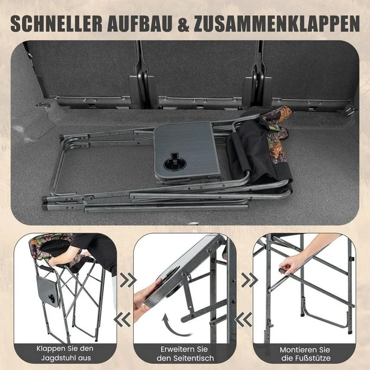 COSTWAY Campingstuhl Anglerstuhl, Faltstuhl, mit Tisch & Getränkehalter – Bild 2