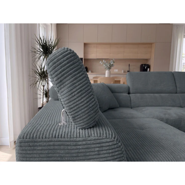 AX LIVING Konak Cord-Schlafsofa L Dunkelgrau 276 cm mit Bettkasten & Kopfstützen – Bild 6