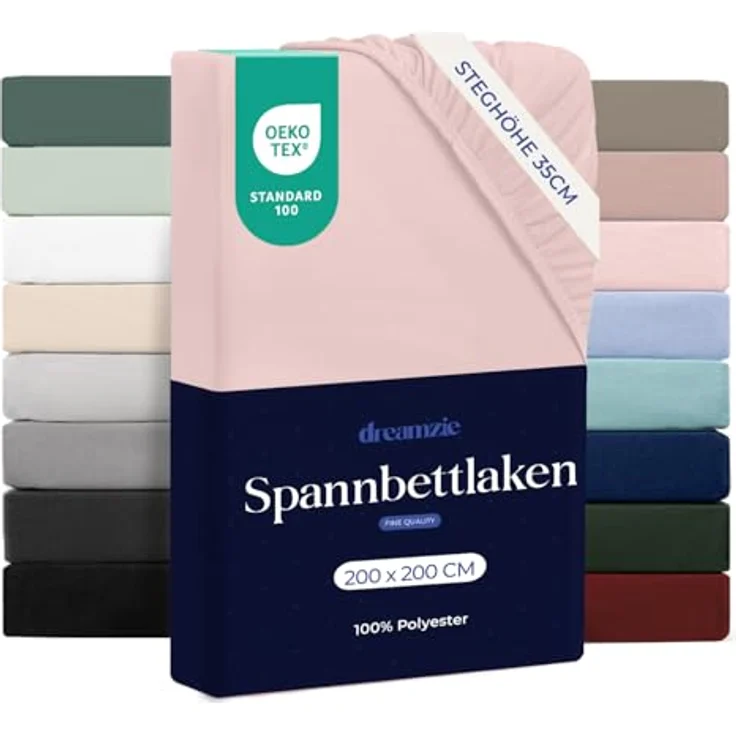 Dreamzie Spannbetttlaken 200x200 cm - Hoher Steg bis 33 cm - 100% Mikrofaser - Rosa - Schadstoffgeprüft (Oeko TEX), Bettlaken mit Gummizug – Bild 2