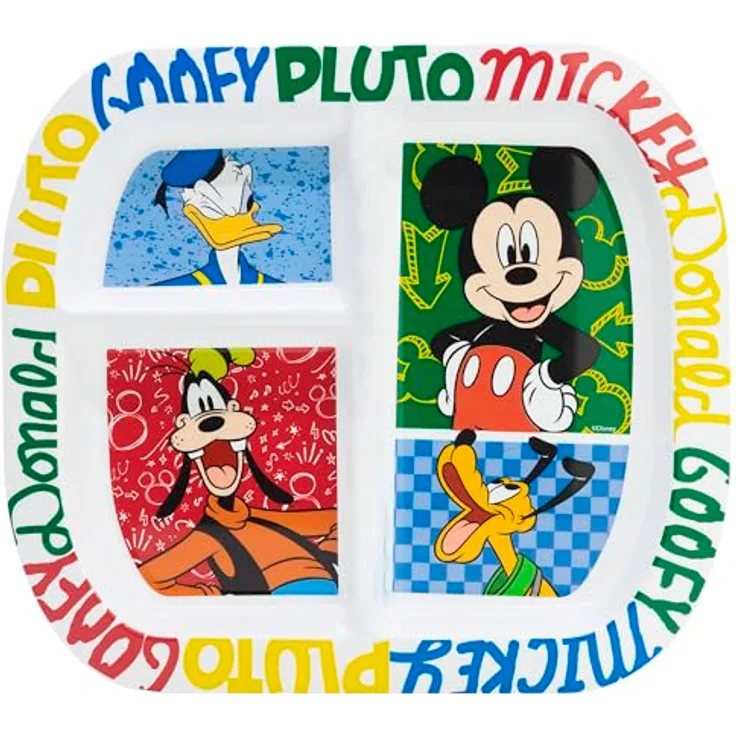 Storline Frühstücksteller Disney Mickey Mouse, rechteckig mit 3 Fächern, mikrowellengeeignet, 22 × 19,5 cm