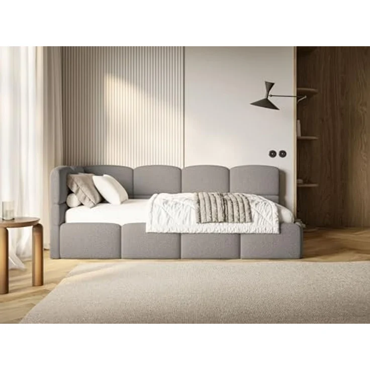 Selsey Jugendbett 90x200 cm Links Polsterbett mit Stauraum Gepolstetes Kopfteil Stabiler Rahmen aus Kiefer und Fichte Hochwertiger Bezug in Grau Für Kinderzimmer – Bild 5