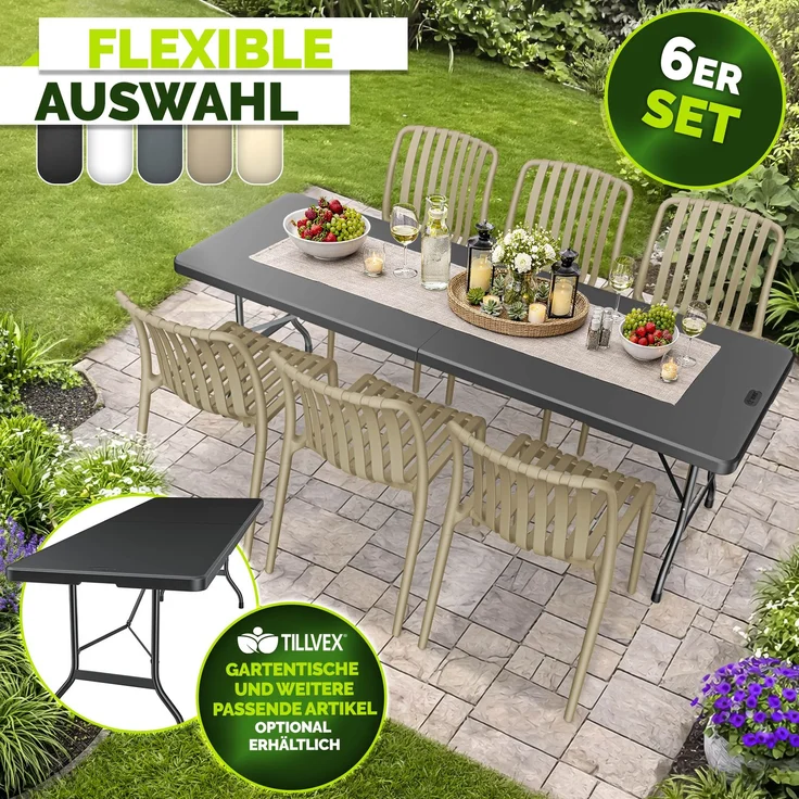 tillvex® Gartenstühle 6er Set Stapelbar Wetterfest | Outdoor Stühle bis 120kg belastbar | Gartenstühle Outdoor | Terrassenstuhl Gartenmöbel Balkon Garten Terrasse – Bild 8
