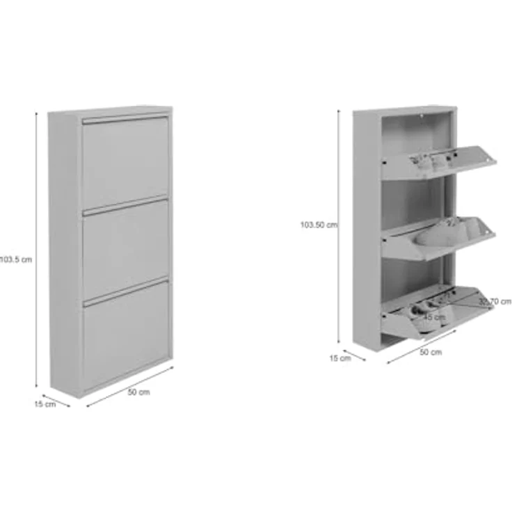 Kare Design Schuhschrank Caruso, Creme, Stahl, mit 3 Klappen, Schuhablage für 6 Paar Schuhe, schmal, platzsparend, hoch, Schuhregal, Eingangsbereich, 104 x 50 x 15 cm (H/B/T) – Bild 4