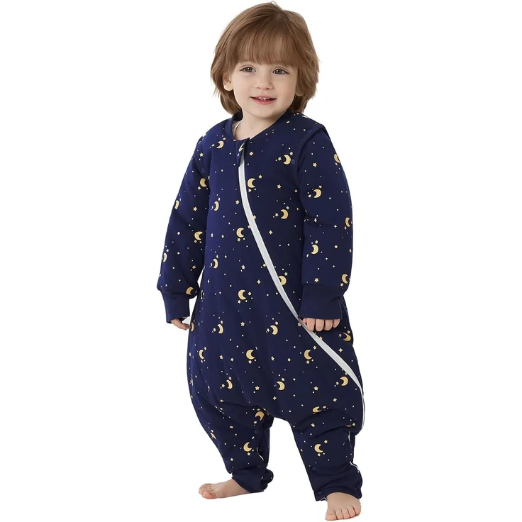 Duomiaomiao Baby Schlafsack mit Füßen 3.5 tog, winterschlafsack 100% Baumwolle Baby, Mädchen mit Schlafsack, Cartoon-Laub（der Mond die Sterne/65CM – Bild 1