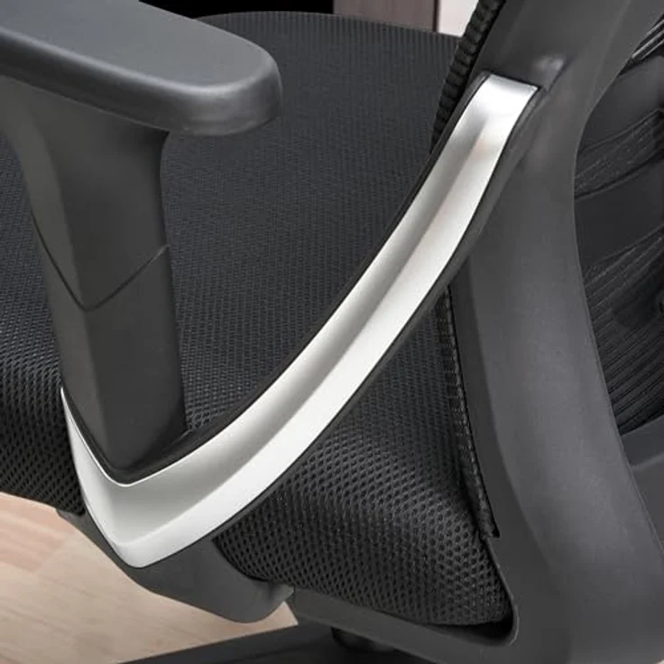 MID.YOU Drehstuhl Schwarz, Textil, ergonomisch mit Wippfunktion, 360° drehbarer Sitzfläche, S-Form Rückenlehne, inklusive Armlehnen, für Arbeitszimmer – Bild 7