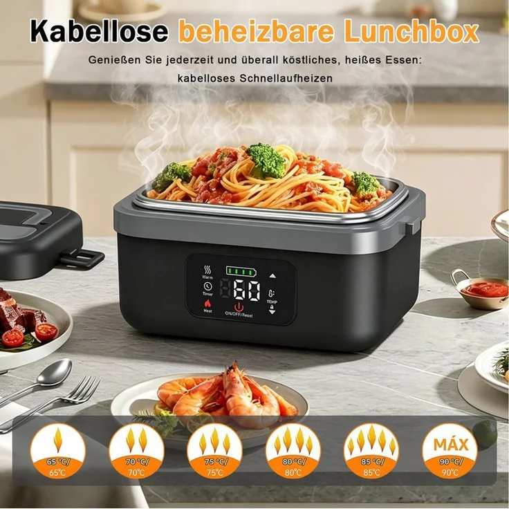 AKKEE Elektrische Lunchbox 1L Electric Lunch Box for Adult mit automatischer Aufheizfunktion, Wärmespeicher- und Timer-Heizfunktionen – Bild 2