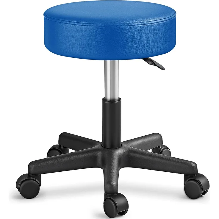 TRESKO® Rollhocker mit Lehne 150 kg Blau | Arbeitshocker höhenverstellbar 46-58 cm | Drehhocker mit Rollen | Bürostuhl Hocker Drehstuhl Kosmetikhocker
