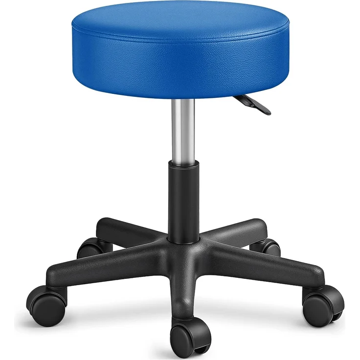 TRESKO® Rollhocker mit Lehne 150 kg Blau | Arbeitshocker höhenverstellbar 46-58 cm | Drehhocker mit Rollen | Bürostuhl Hocker Drehstuhl Kosmetikhocker – Bild 1