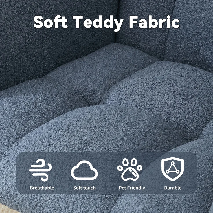Teddy-Schaukelstuhl mit Tasche, weicher Schaukelstuhl fürs Kinderzimmer, bequemer Ohrensessel mit sicherem Massivholzgestell, Wohnzimmer, Marineblau, 65 x 77 x 90 cm, YOUDENOVA – Bild 3