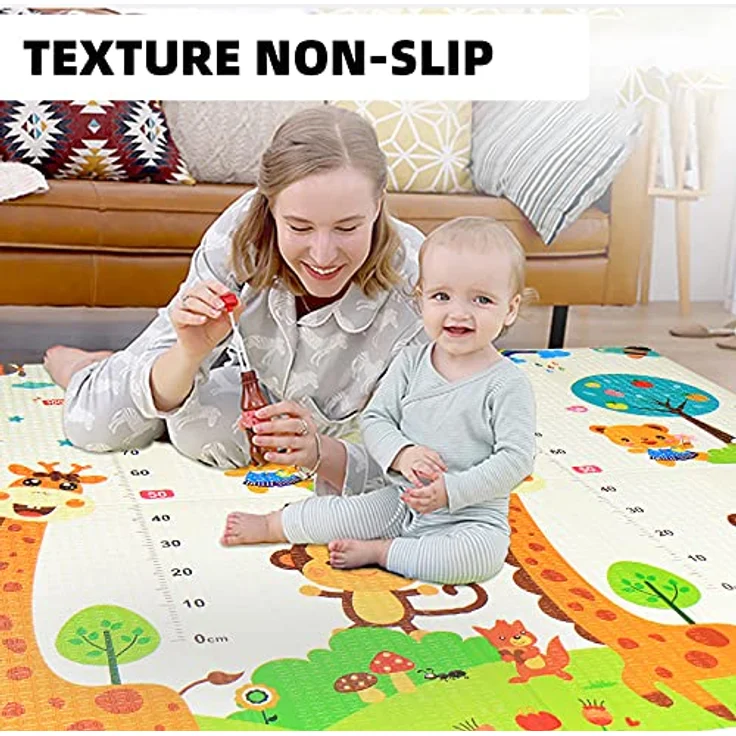 Krabbelmatte Spielmatte Baby Schadstofffrei 198 x 178 x 1 cm Faltbar Spielunterlage Spielteppich Groß Rutschfest Beidseitig Tragbar Wasserdicht für Innen Außen Bunt - Zahlen & Tiere - 5A – Bild 4