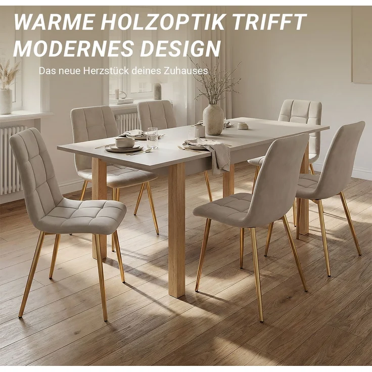 Esstisch ausziehbar 160x80 cm Wohnzimmertisch Holz Beige Grau Küchentisch Esszimmertisch Holztisch Tisch – Bild 5