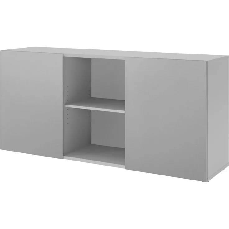 bümö Schwebetürenschrank, Sideboard Grau/Silber - Büromöbel Sideboard Holz 160cm breit, 42cm schmal, Büro Schrank mit Schwebetür für Flur oder als Wohnzimmer-Kommode, 1780-5-S
