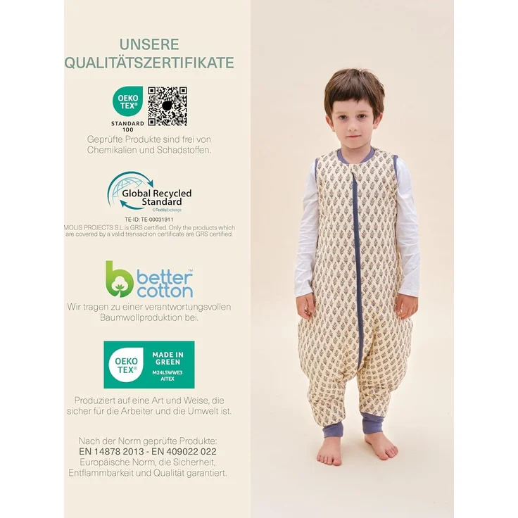 molis&co - Baby Schlafsack mit Füßen 2.5 TOG - Ganzjahres Schlafsack - Babyschlafsack mit Beinen - 100% Baumwolle (Oeko-TEX 100), Winterschlafsack Premium Qualität - White Lily (117 cm) – Bild 6