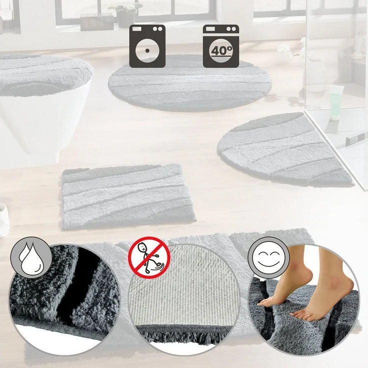 REDBEST Badematte WC-Umrandung "Louisville", Höhe 20 mm, eckig, Streifen – Bild 2