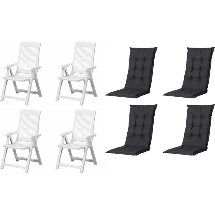 SET Tampa 4 x Klappsessel weiß, 4 x Auflage black