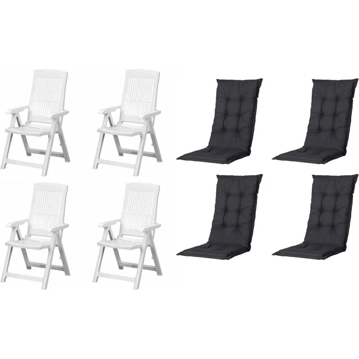 SET Tampa 4 x Klappsessel weiß, 4 x Auflage black – Bild 1