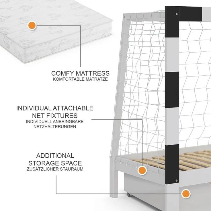 Kinderbett Football goal Weiß 178 x 142.5 cm mit Schublade und Matratze Vitalispa – Bild 9