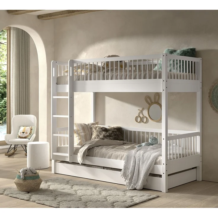 Etagenbett >Buche Massiv< in weiß lackiert - 207,5x175,4x97,5 (BxHxT) – Bild 2