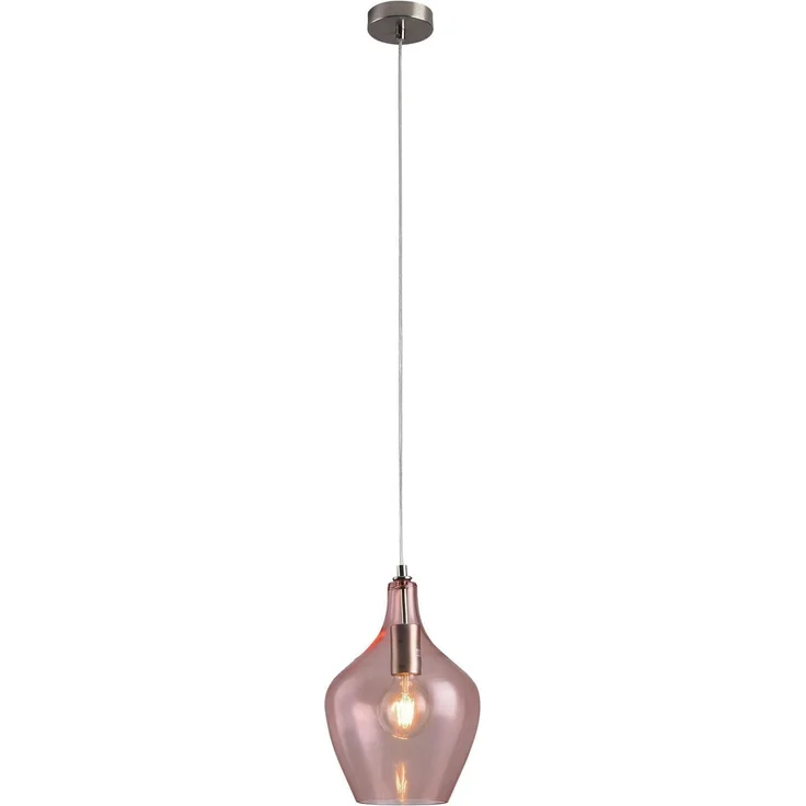 LA BURBUJA Pendelleuchte Ø22CM Mattes Nickel, Rosé Glas – Elegante 1-flammige E27 Hängelampe für Wohn- & Mädchenzimmer – Bild 1