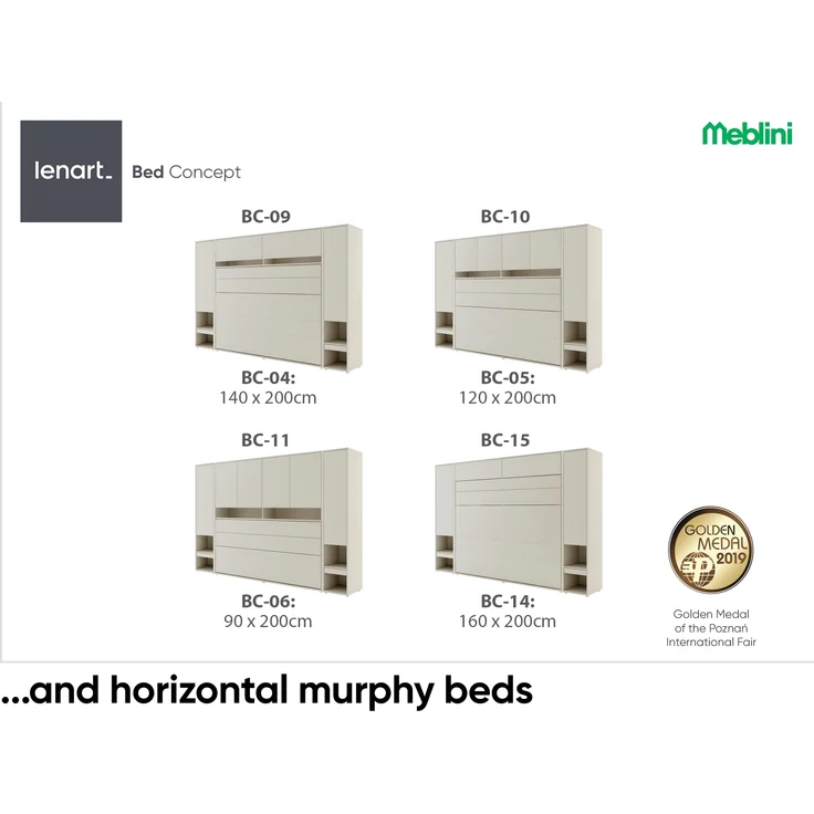 MEBLINI Schrank für Schrankbett Bed Concept - Hochschrank mit Ablagen, Fächern und Schublade - Nachttisch - BC-07 - Kaschmir – Bild 3