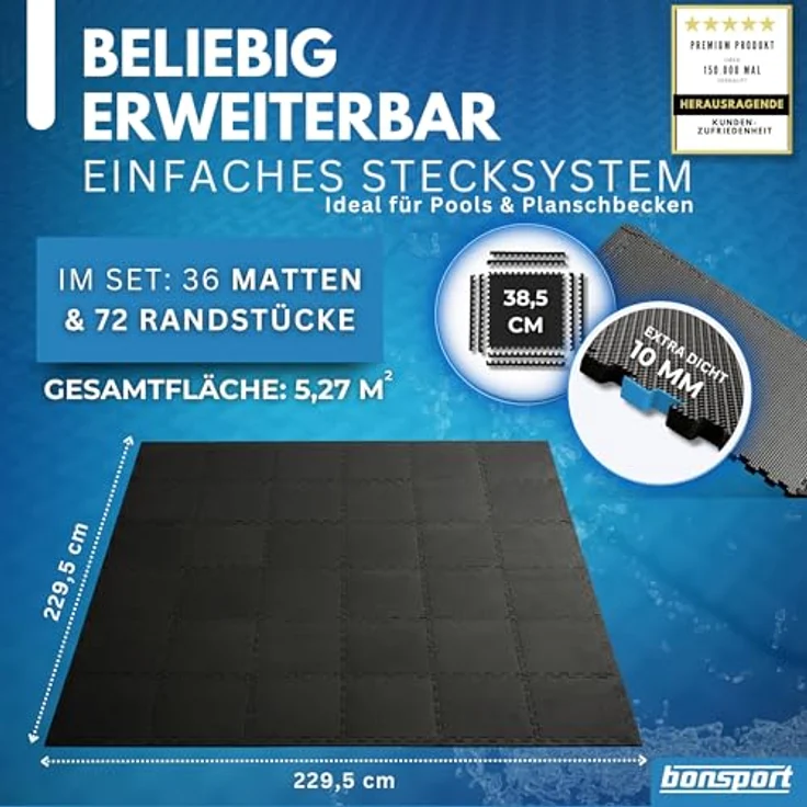 bonsport Pool Unterlegmatte Poolmatte 36 Stück - Bodenschutz Matte für den Pool/Planschbecken - Bodenfolie Bodenmatte Poolunterlage Bodenschutz schwarz – Bild 7